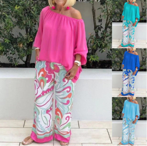 Brinette - Conjunto de blusa y pantalón de pierna ancha
