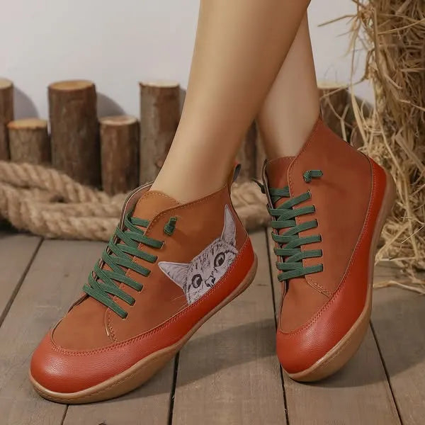 Zorelle - Botines cómodos con detalle de gato