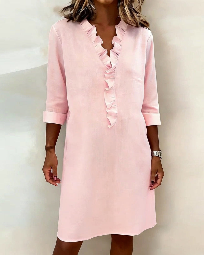 Dorelle - Vestido recto con holanes en mezcla de lino fresca