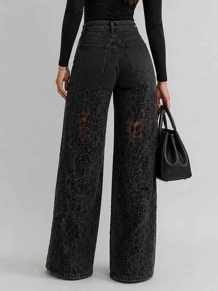 Kaliora - Jeans de pierna ancha con encaje floral