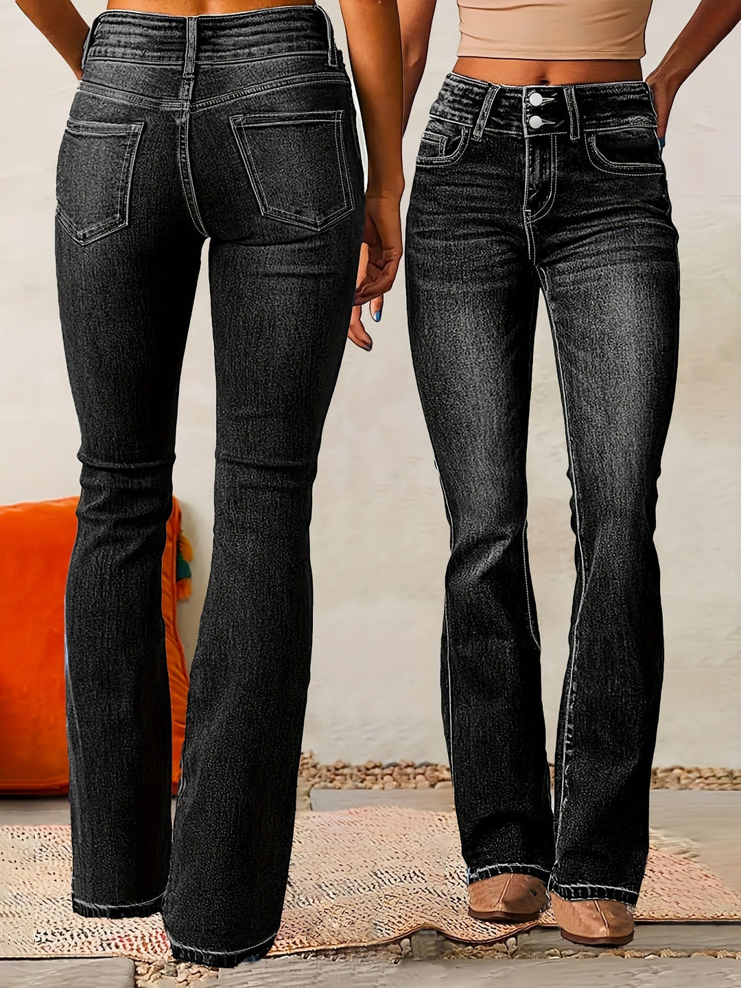 Evarra - Jeans acampanados de tiro alto con stretch suave