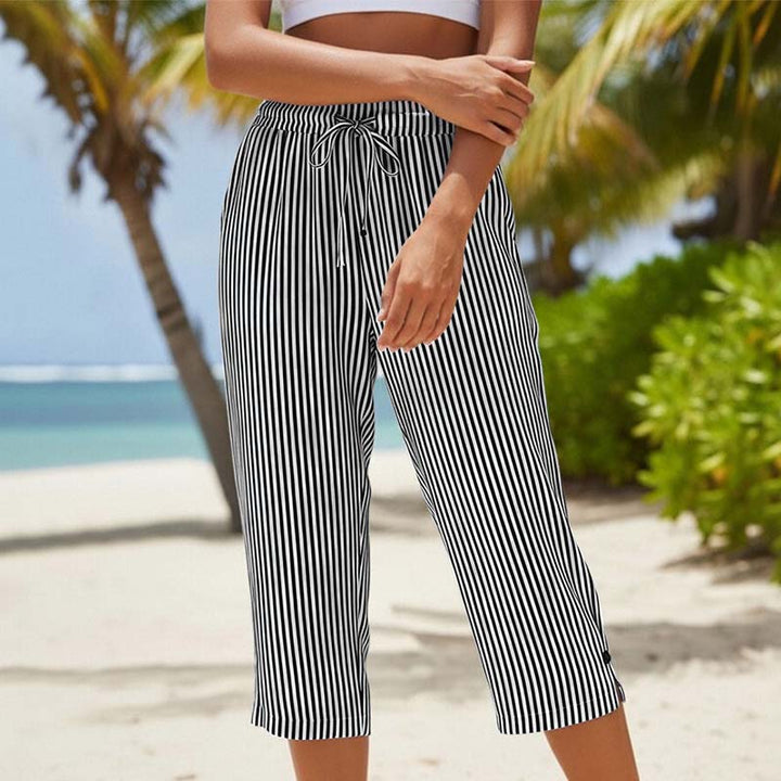Roselina - Pantalón capri a rayas con cordón ajustable