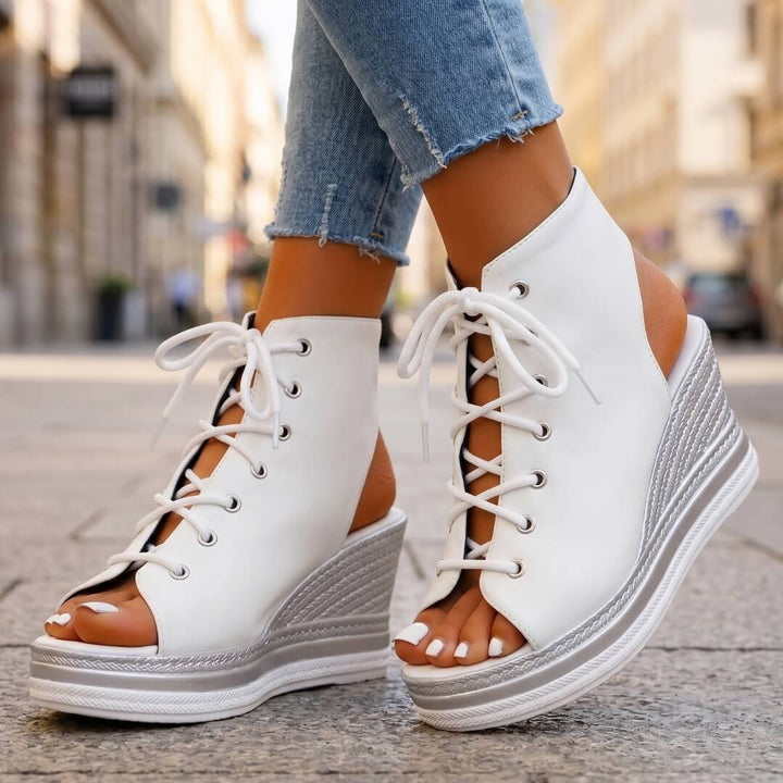 Layla - Sandalias de cuña altas con amarre