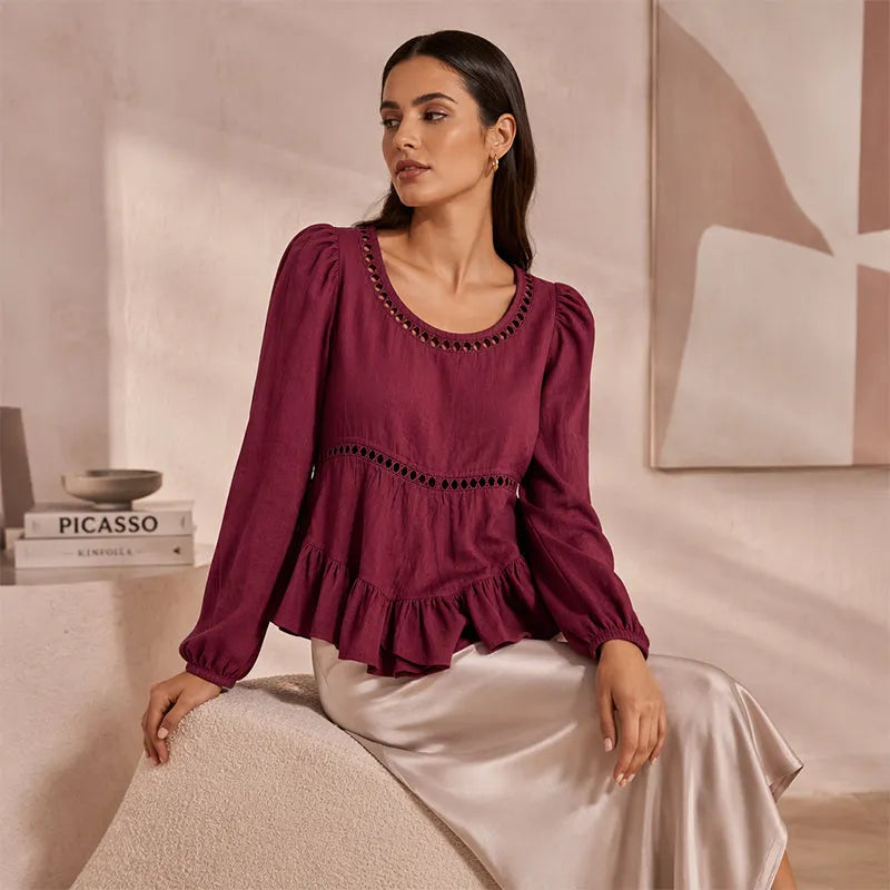 Genevelle - Blusa con holanes de tacto suave