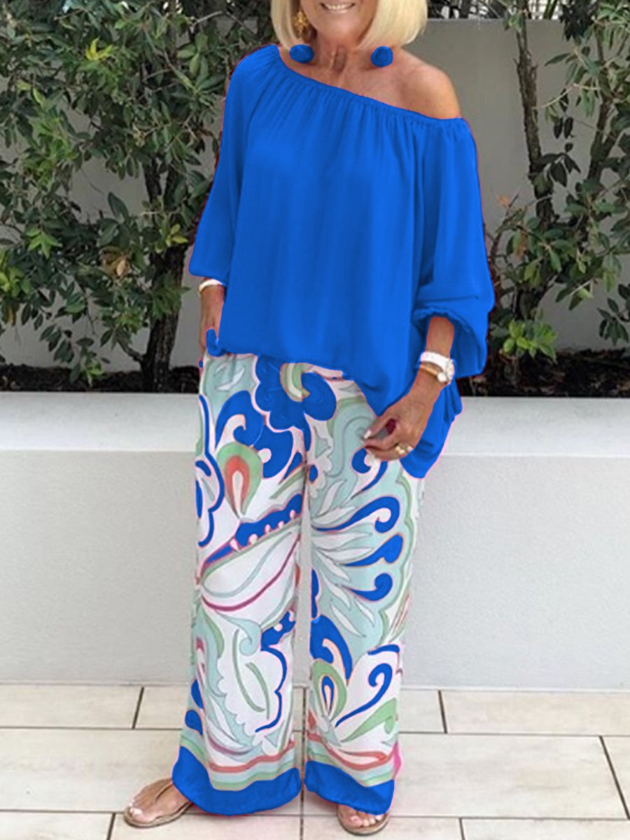 Brinette - Conjunto de blusa y pantalón de pierna ancha