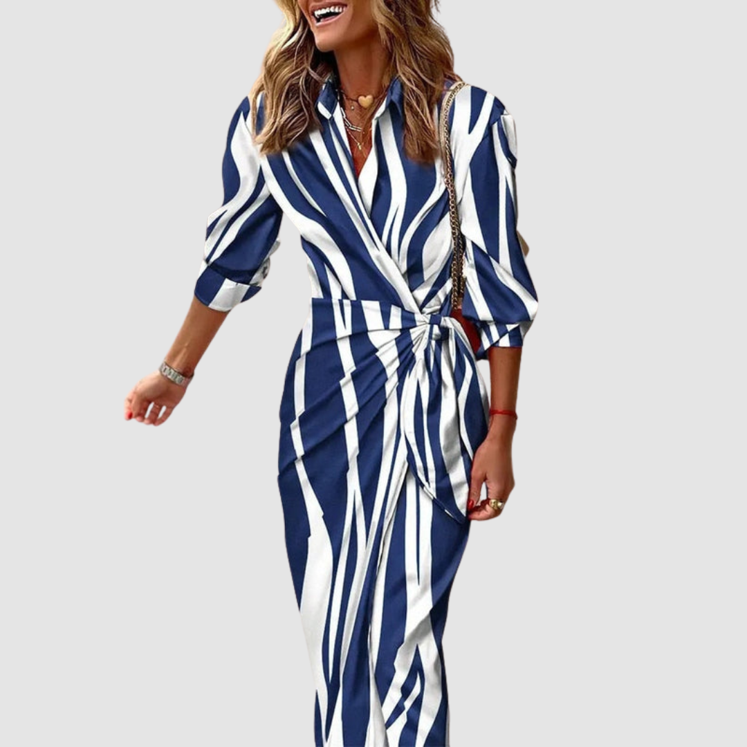 Celinor - Vestido midi a rayas de tacto suave