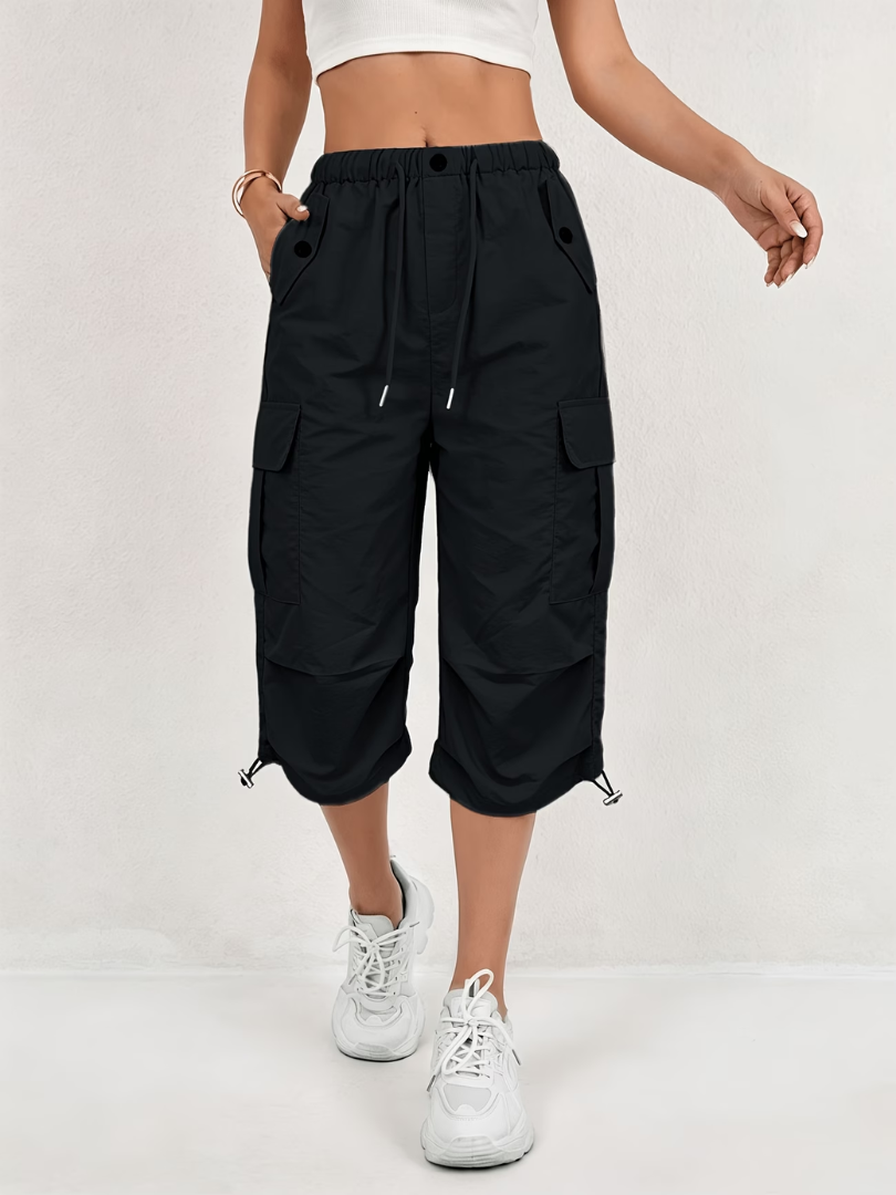Donatella - Pantalón cargo capri ligero y elástico