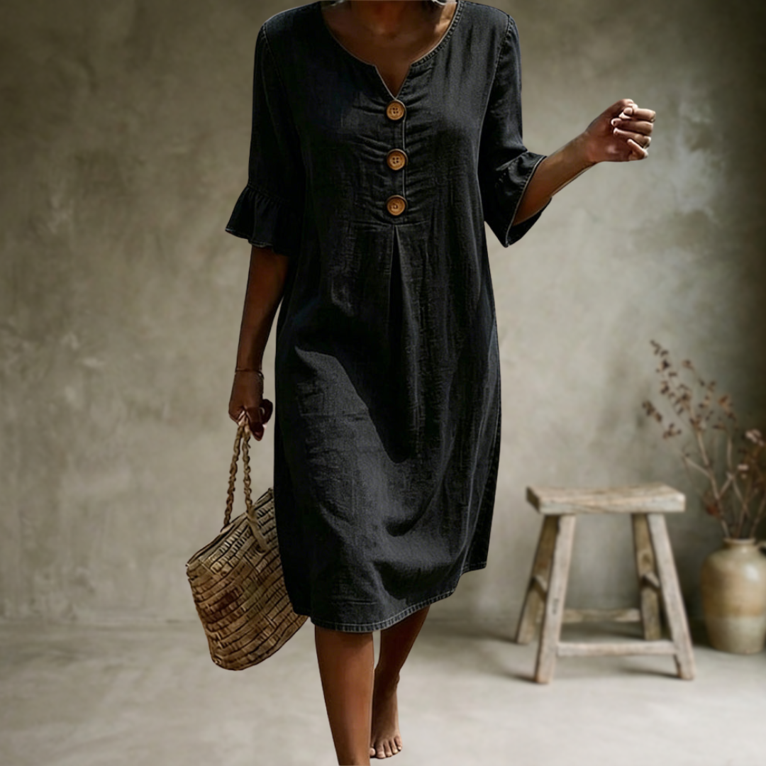 Sorella - Vestido suave al tacto de mangas con holanes