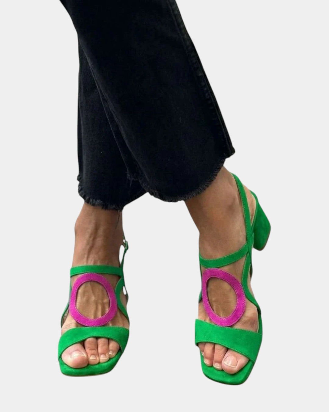 Florette - Sandalias de tacón de bloque con tiras caladas