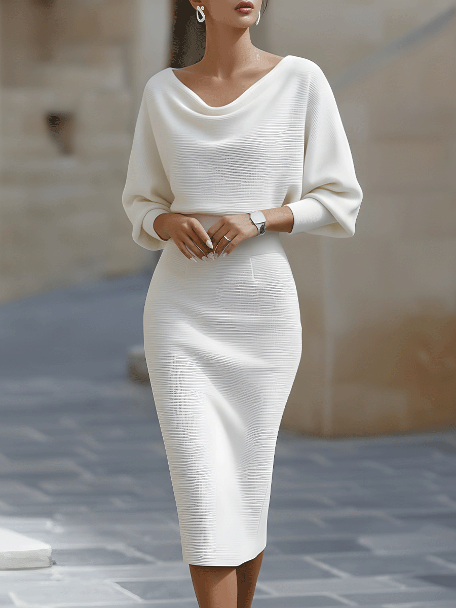 Avalon - Vestido midi de manga murciélago con tacto suave