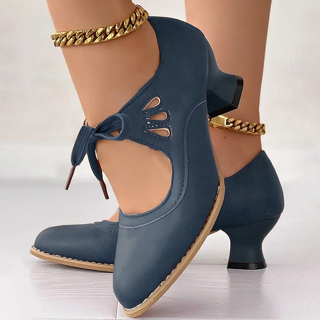 Veralyn - Zapatos de tacón kitten con agujetas vintage