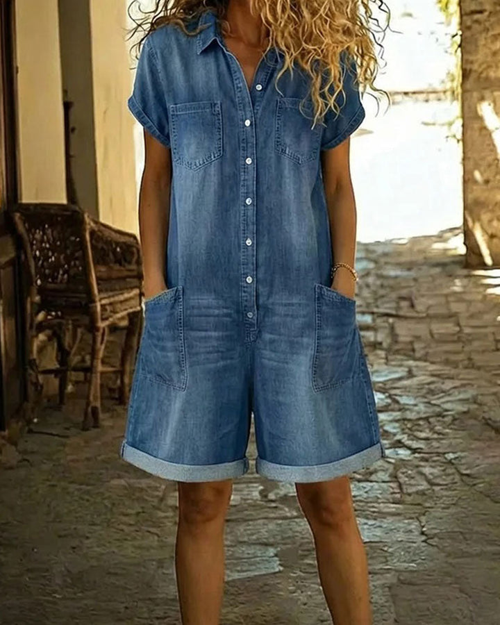 Ysmeria - Jumpsuit de mezclilla con botones al frente