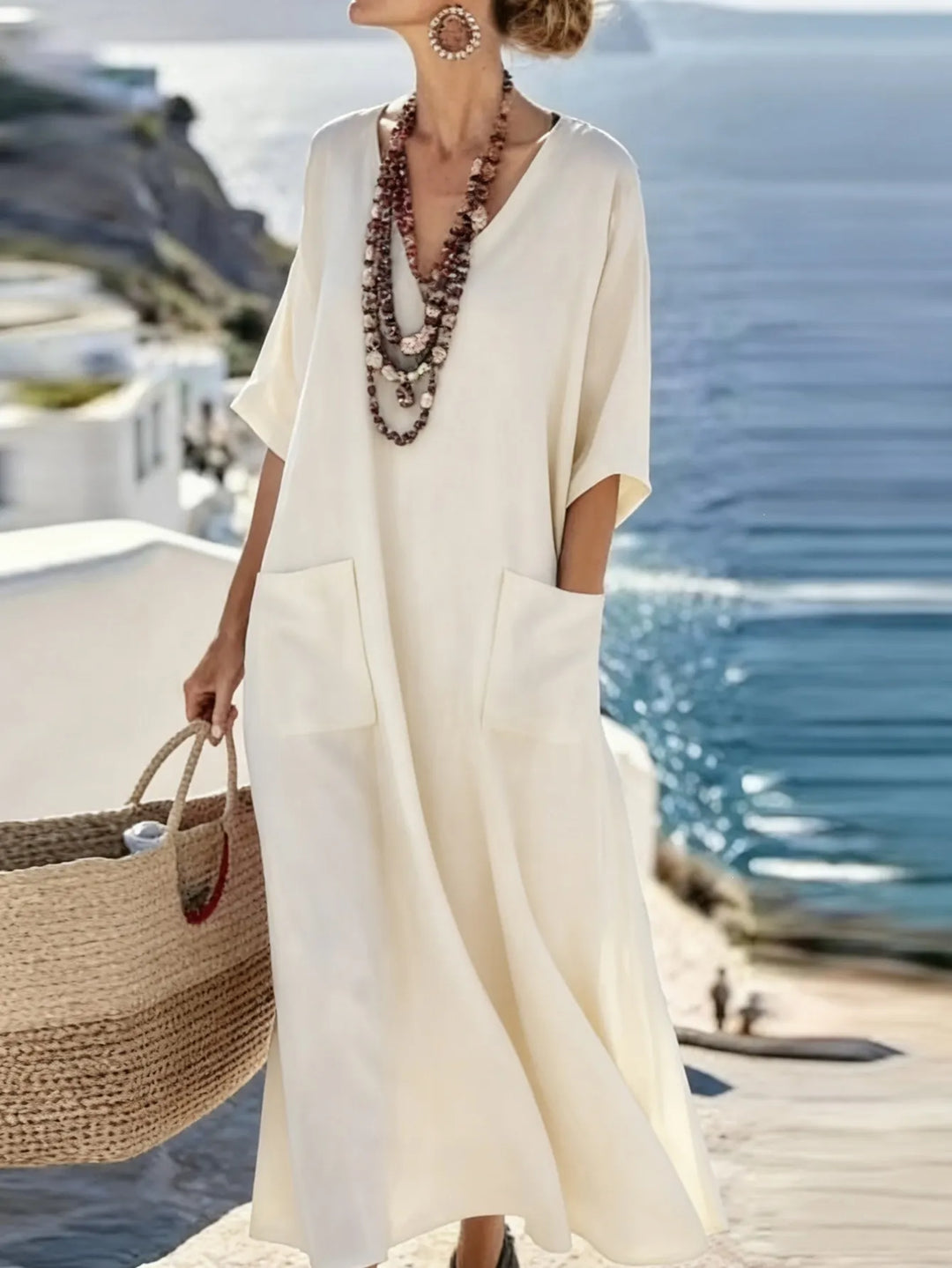 Serenelle - Vestido maxi con escote en V y suave al tacto