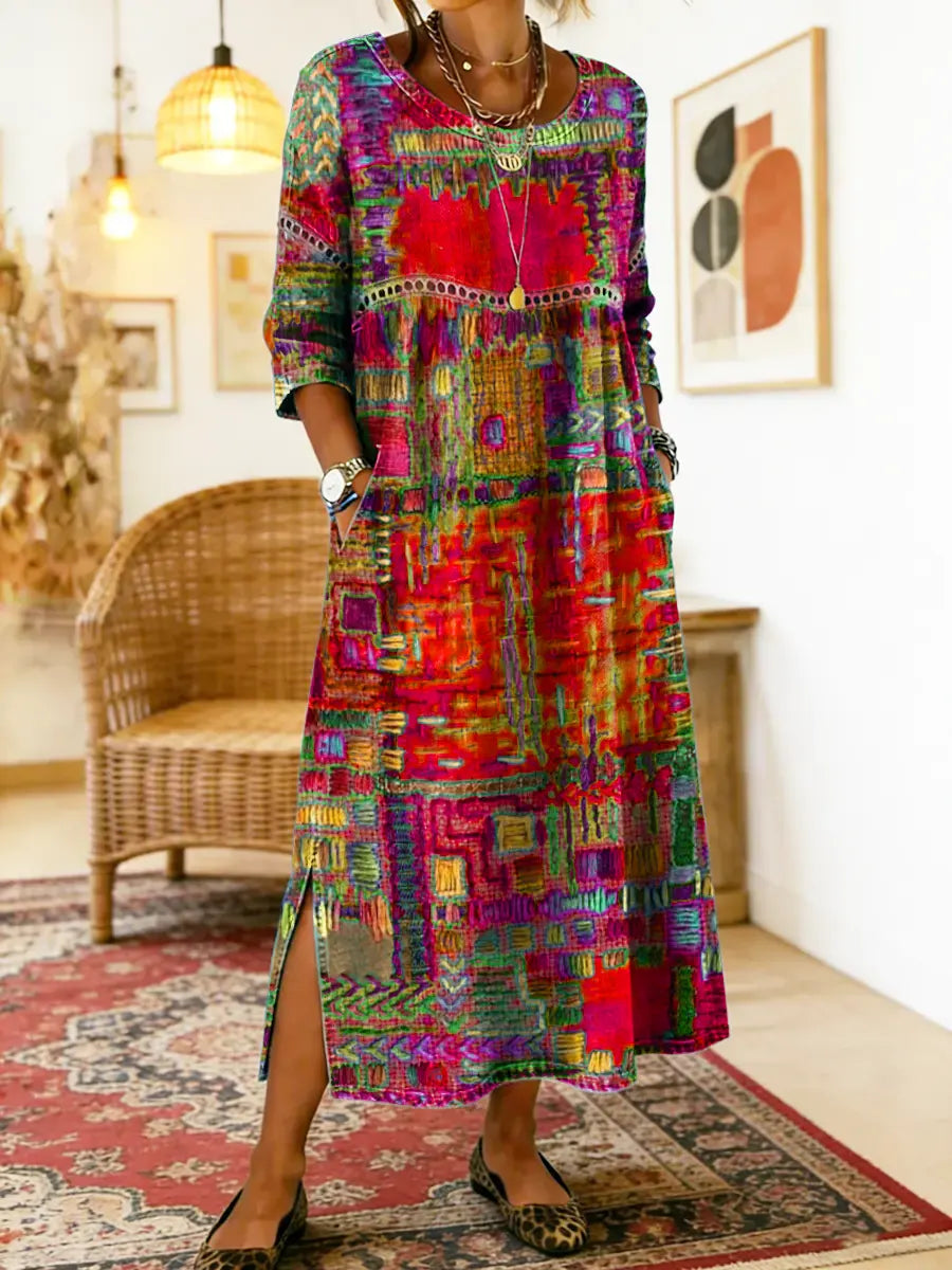 Maelle - Vestido midi casual estampado de corte holgado
