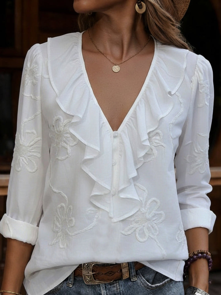 Nalevia - Blusa de manga larga con escote en V y tacto suave