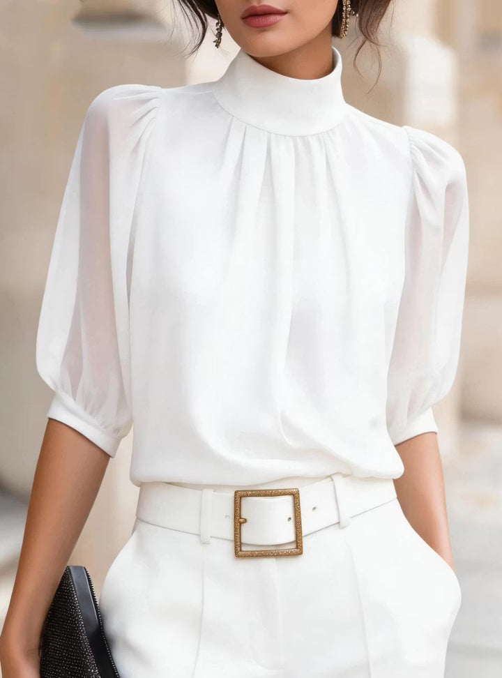 Valessique - Blusa de cuello alto con pliegues