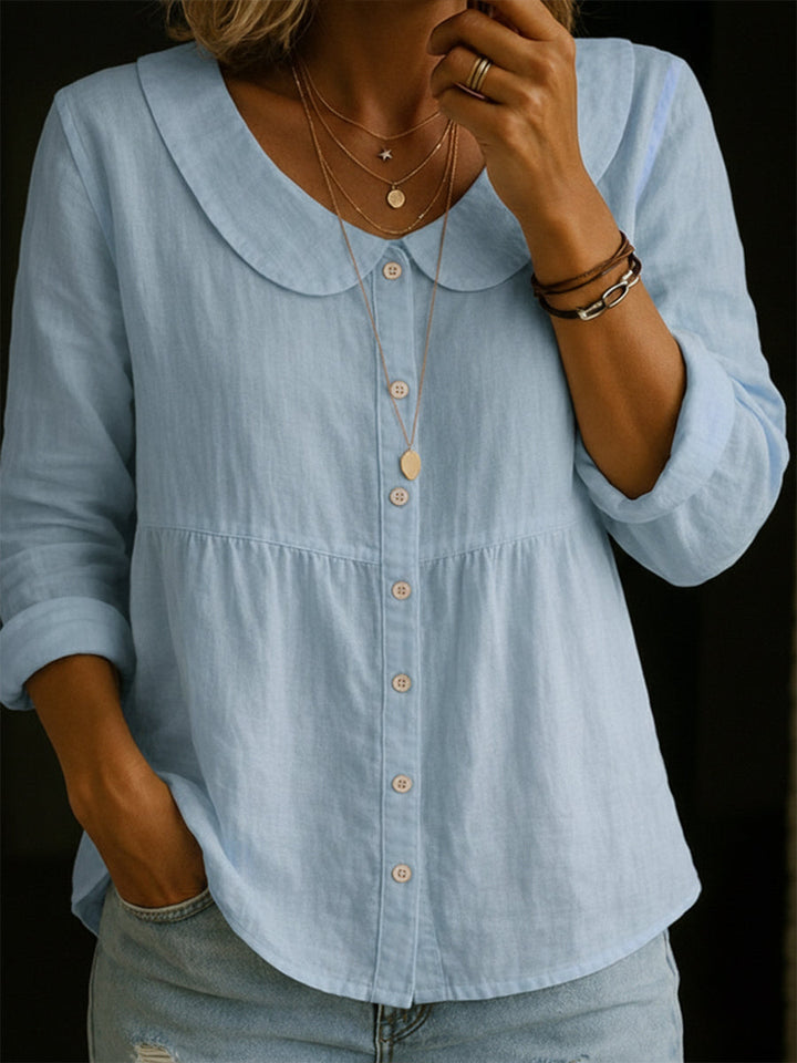 Arlira - Blusa de lino con cuello Peter Pan y tacto suave