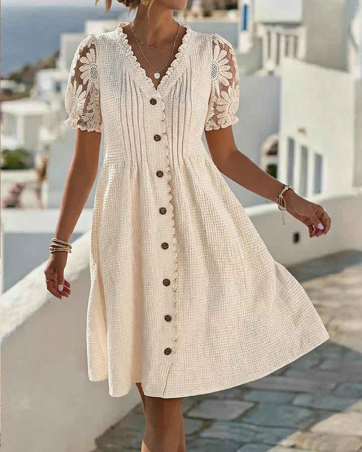 Emmara - Vestido premium de patchwork con mangas abullonadas