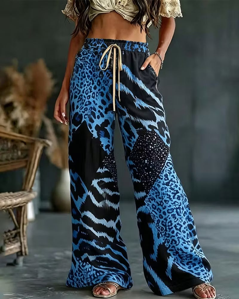 Elfrida - Pantalón de pierna ancha con parche de leopardo, suave al tacto
