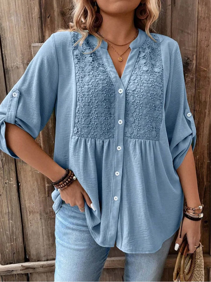 Halina - Blusa con escote en V de tacto suave
