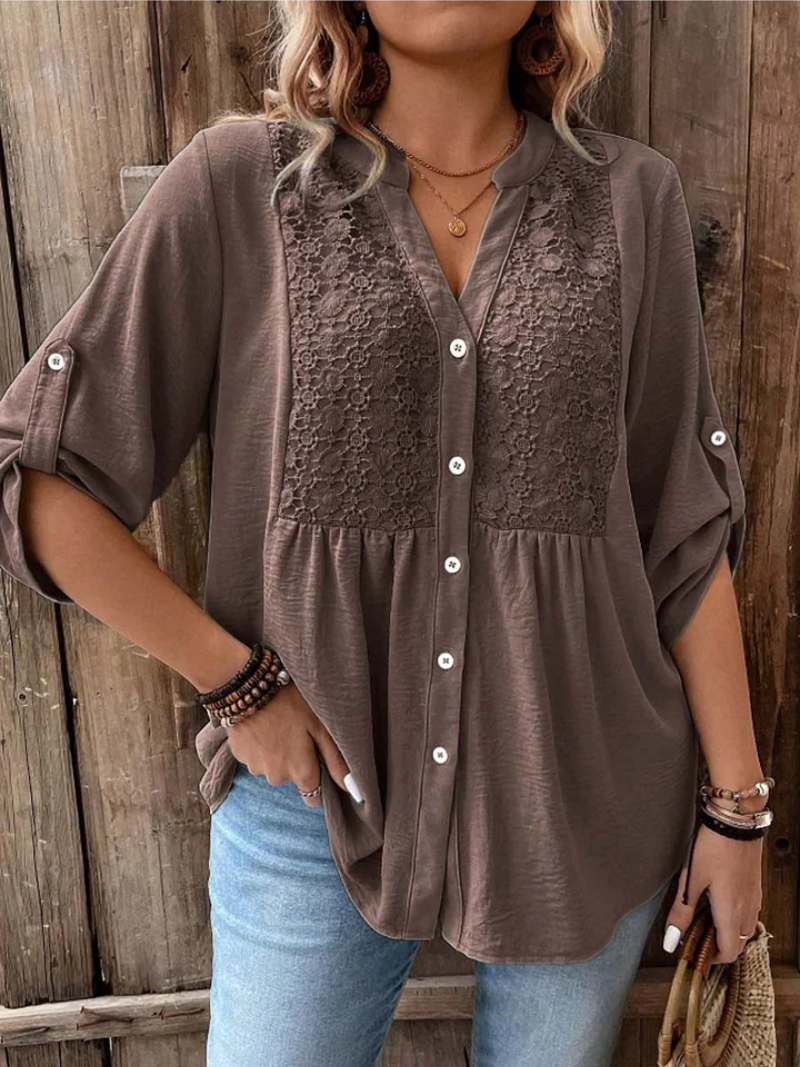 Halina - Blusa con escote en V de tacto suave