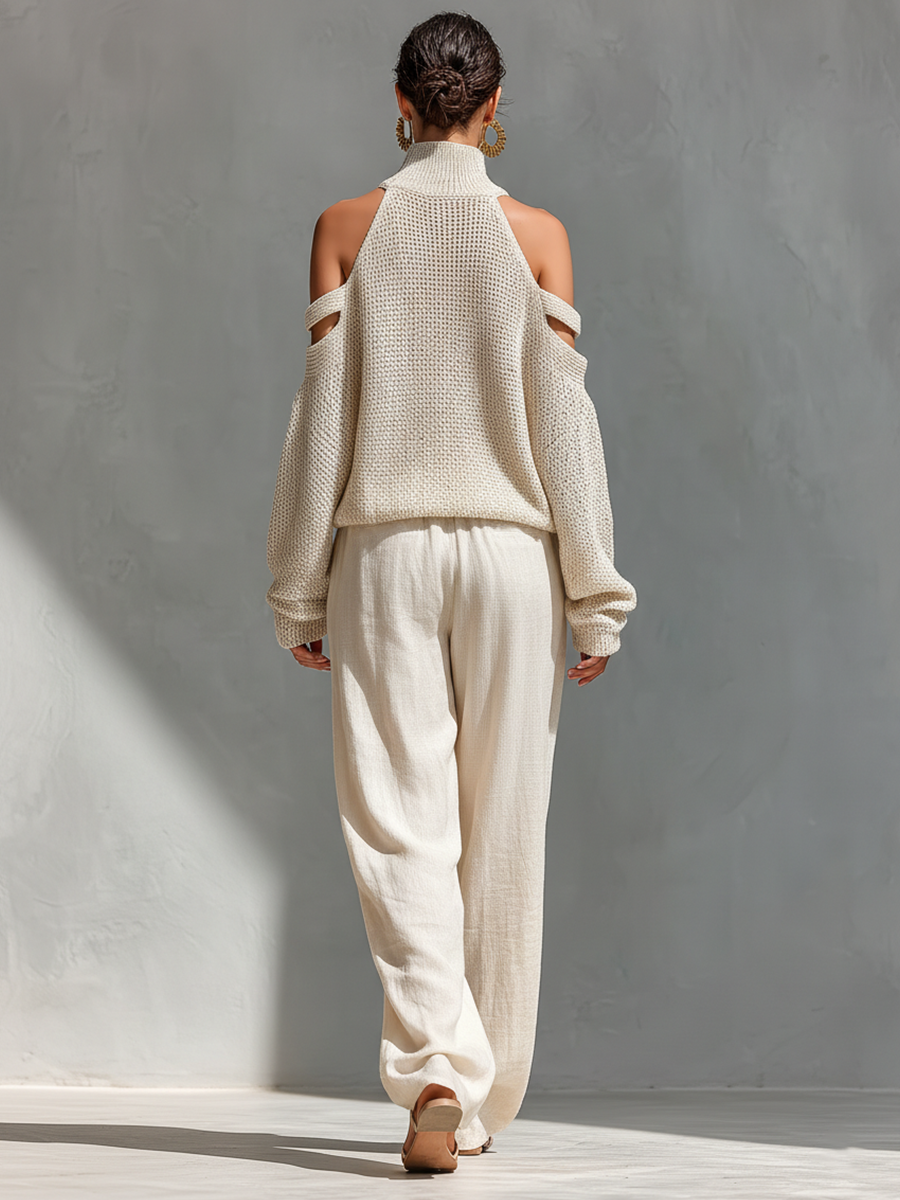 Diorelle - Conjunto de top de punto y pantalón de pierna ancha