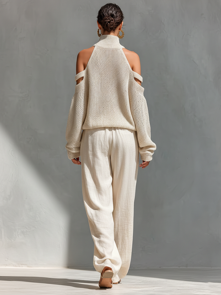 Diorelle - Conjunto de top de punto y pantalón de pierna ancha