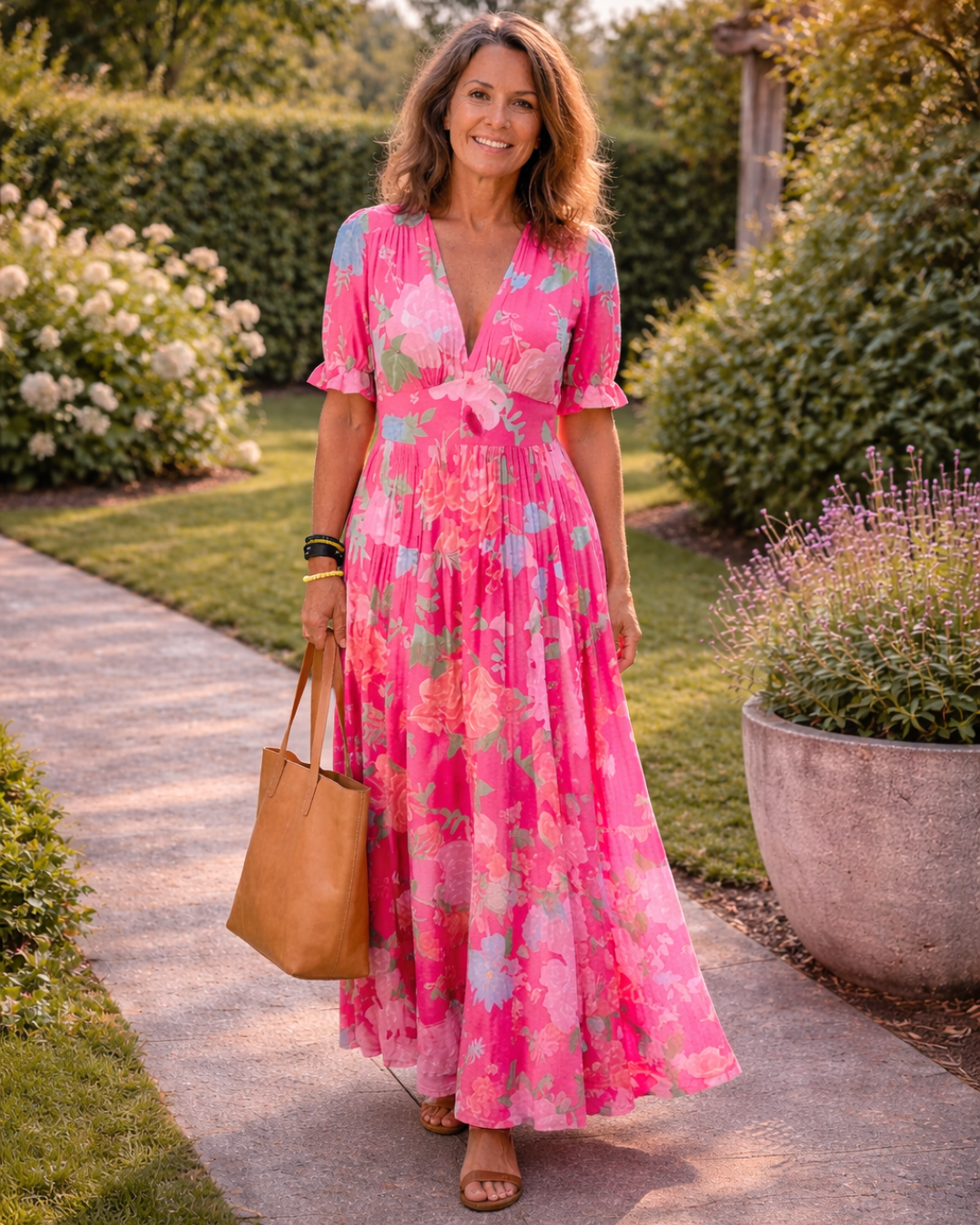 Adelisse - Vestido largo plisado con estampado floral