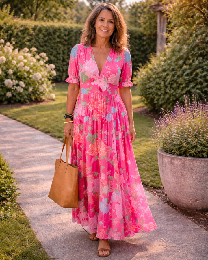 Adelisse - Vestido largo plisado con estampado floral