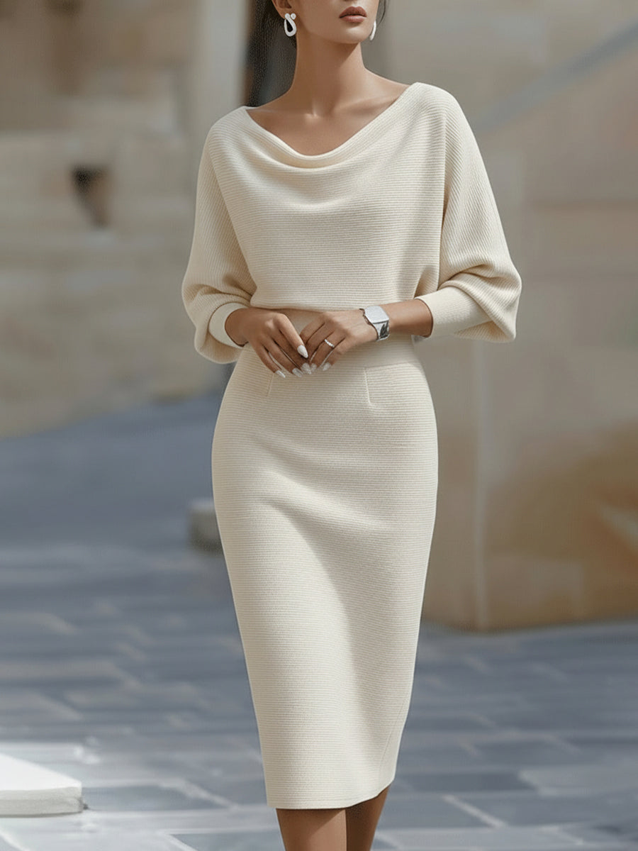 Avalon - Vestido midi de manga murciélago con tacto suave