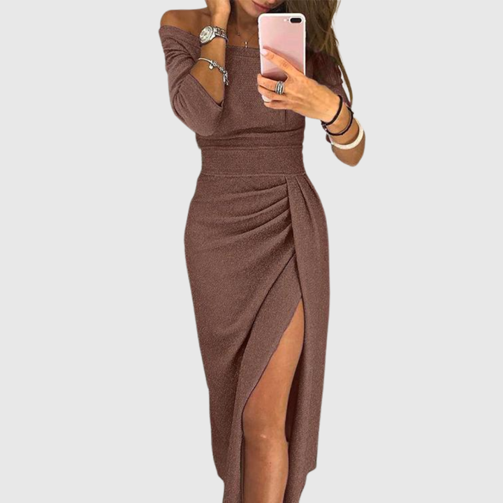 Lylah - Vestido maxi con escote halter drapeado
