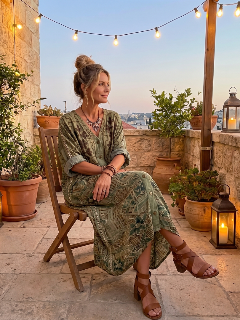 Roselisse - Vestido midi ligero con botones al frente