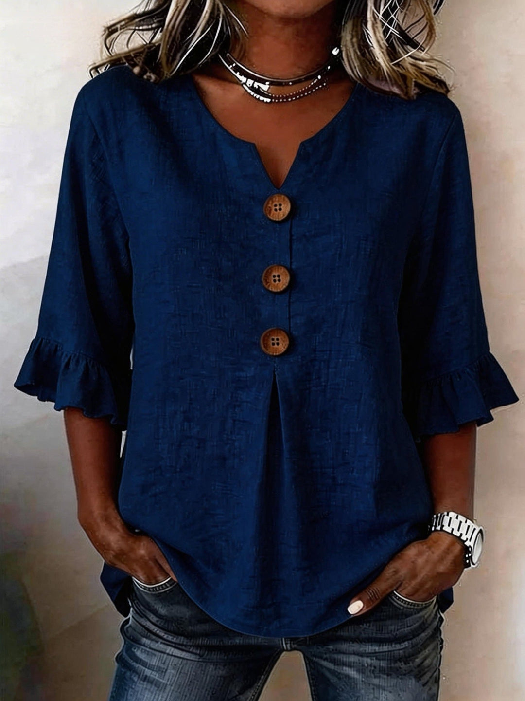 Jessara - Blusa de lino con mangas acampanadas