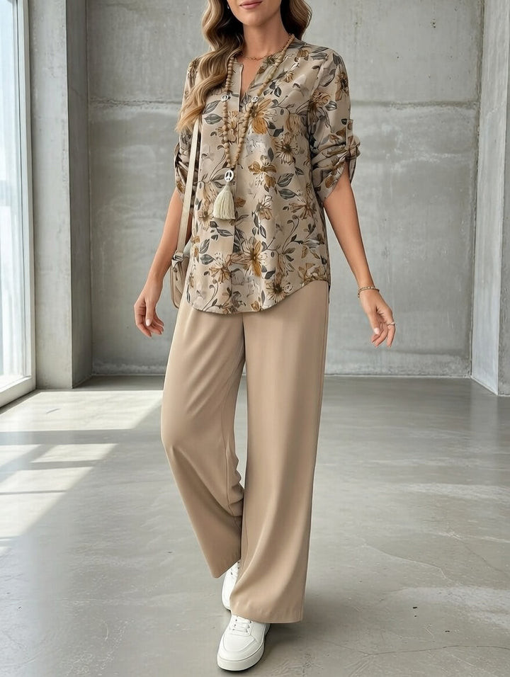 Ilaria - Conjunto coordinado de dos piezas con toque floral suave