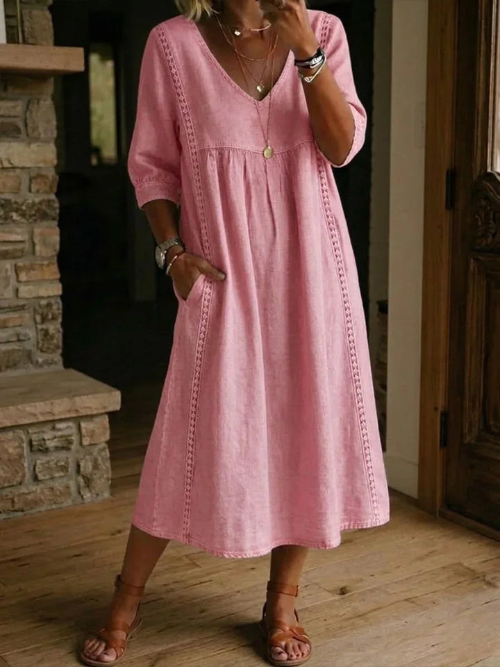 Rovina - Vestido midi de manga 3/4 con corte relajado