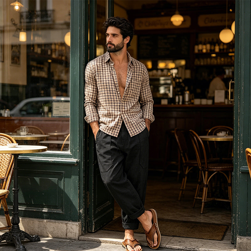 Halston - Pantalón de mezcla de lino de corte relajado