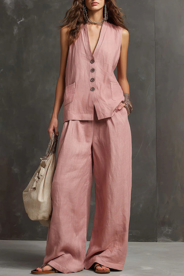Heloise - Conjunto de chaleco transpirable y pantalón de pierna ancha