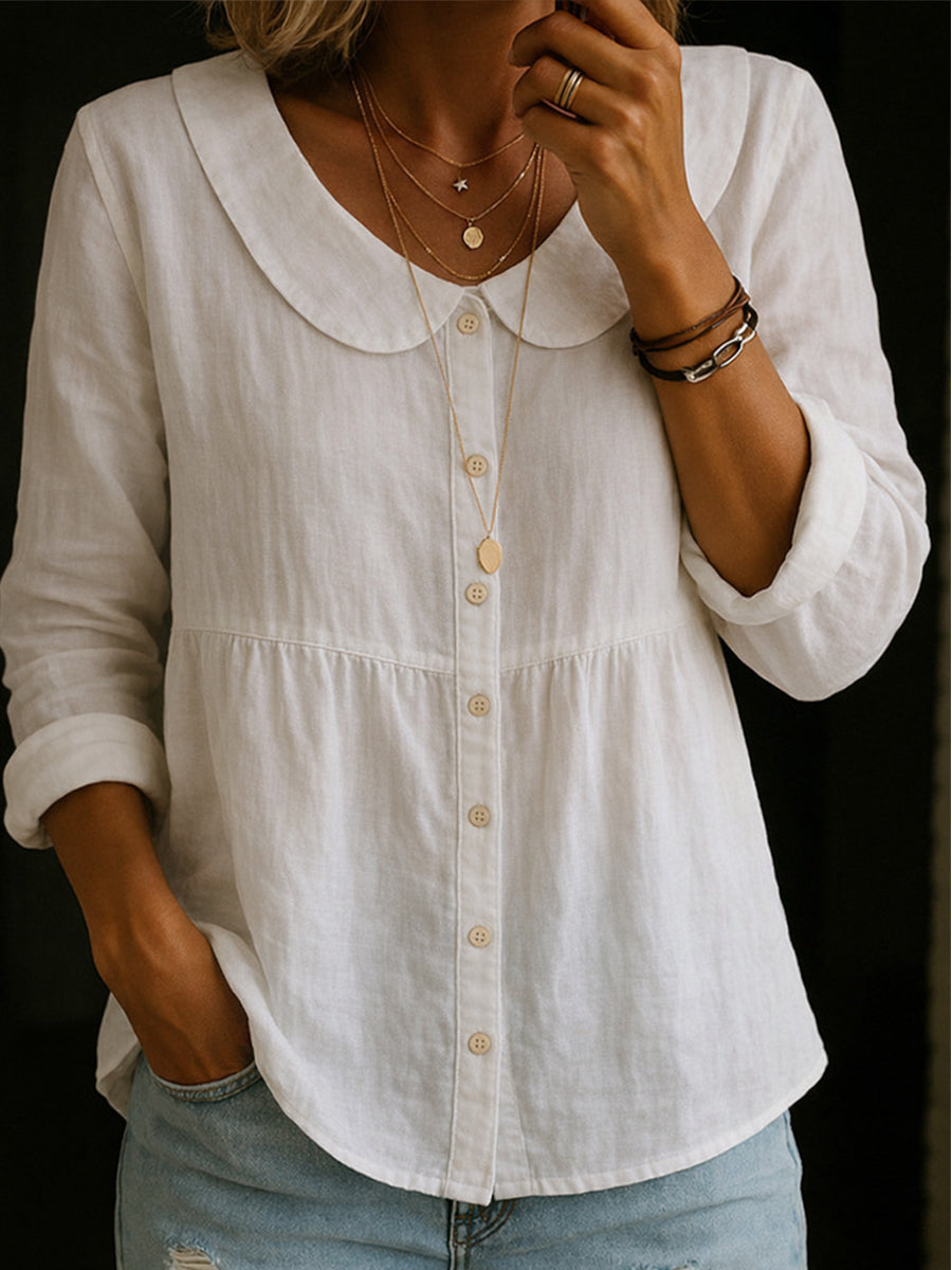 Arlira - Blusa de lino con cuello Peter Pan y tacto suave