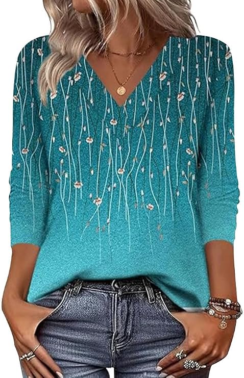 Arianwen - Blusa estampada con escote en V y tacto suave