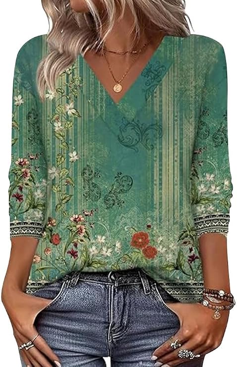 Arianwen - Blusa estampada con escote en V y tacto suave