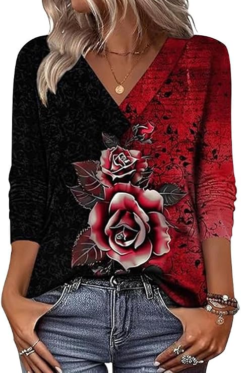 Arianwen - Blusa estampada con escote en V y tacto suave