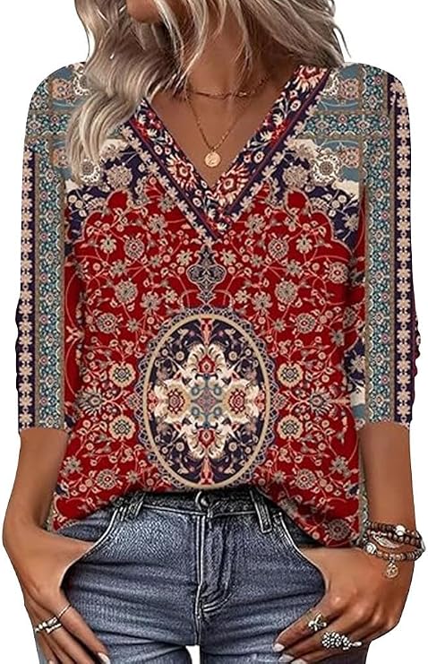 Arianwen - Blusa estampada con escote en V y tacto suave