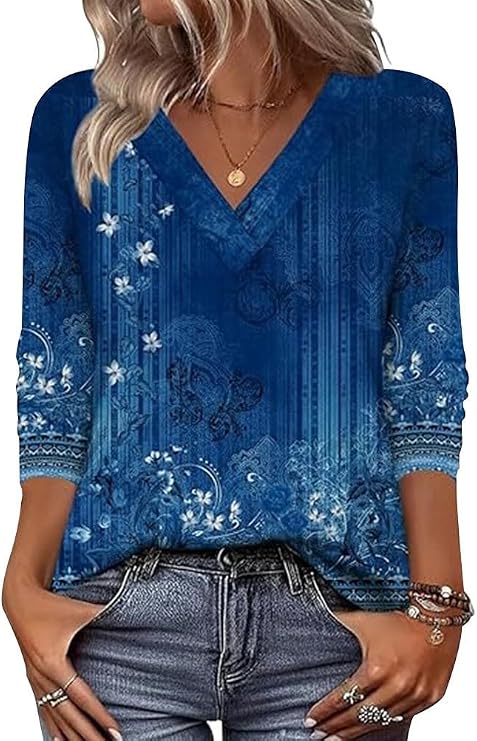 Arianwen - Blusa estampada con escote en V y tacto suave