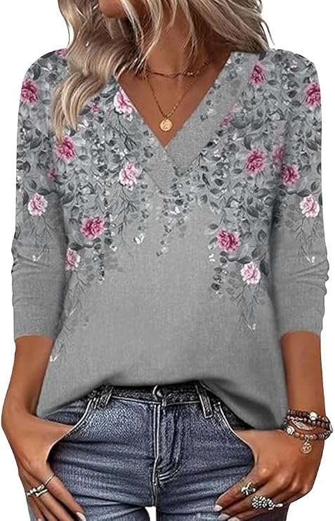 Arianwen - Blusa estampada con escote en V y tacto suave