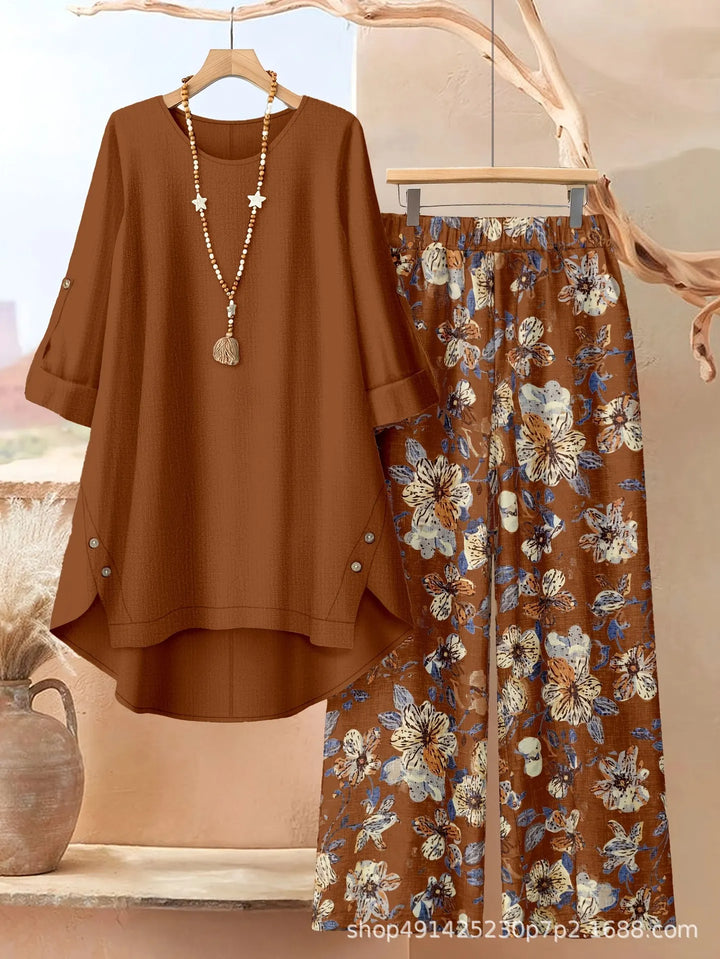 Rosette - Conjunto de túnica estilo capa ligera y pantalón de pierna ancha