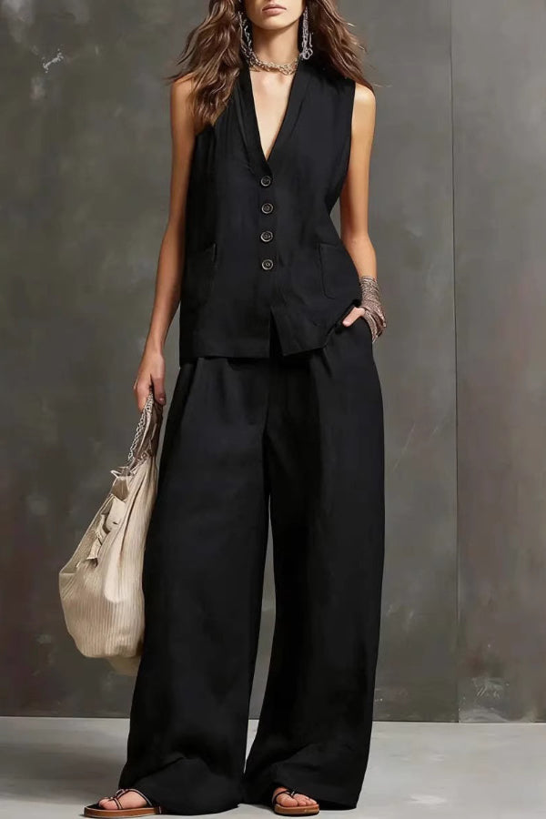 Heloise - Conjunto de chaleco transpirable y pantalón de pierna ancha