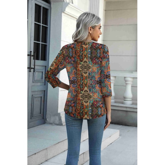 Arianwen - Blusa estampada con escote en V y tacto suave