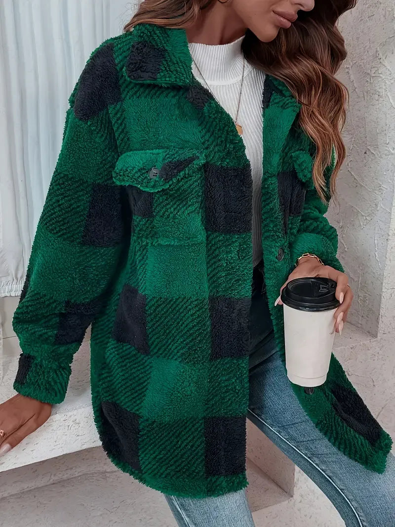 Emelisse - Camisa de botones a cuadros abrigadora