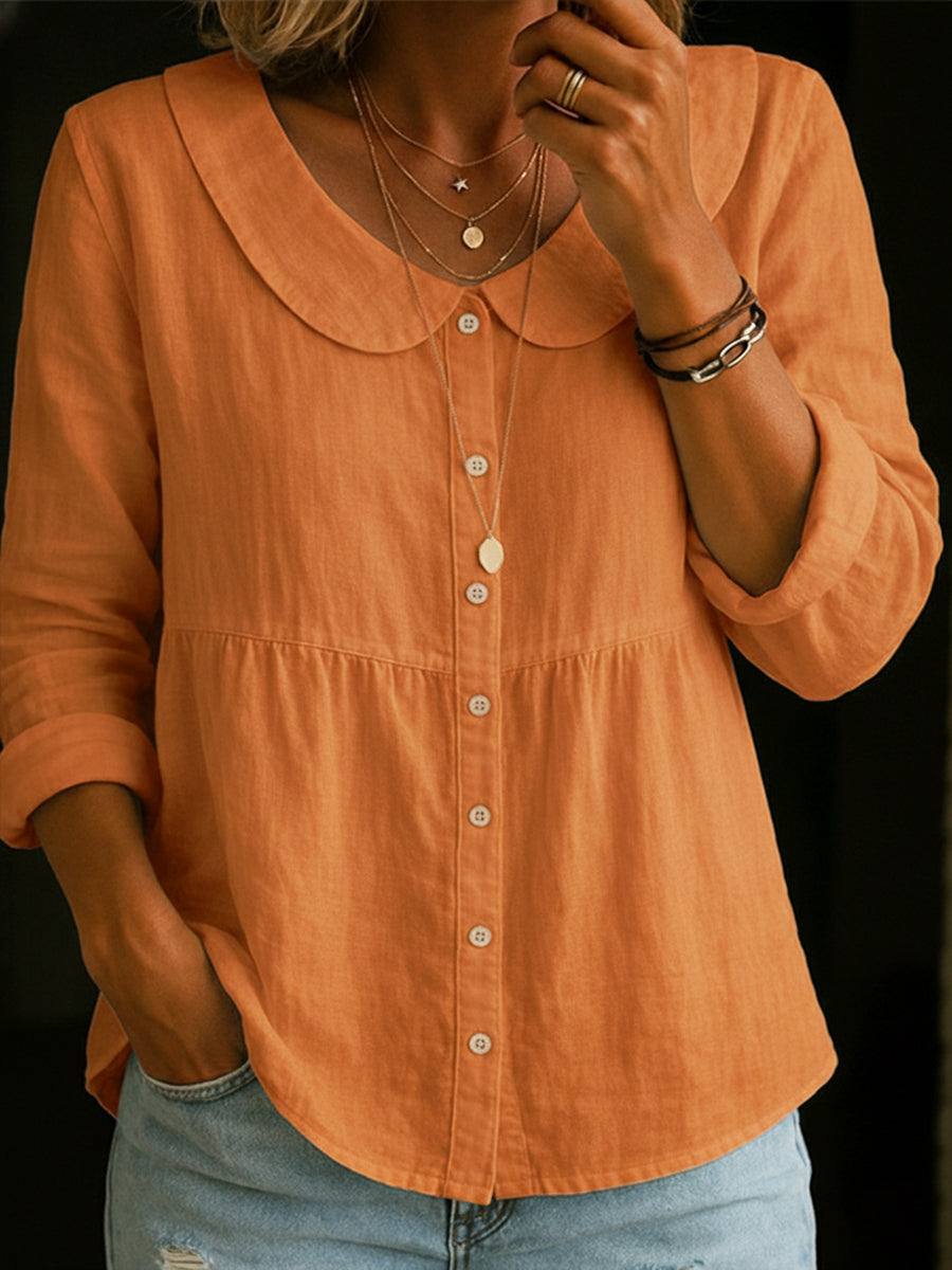 Arlira - Blusa de lino con cuello Peter Pan y tacto suave
