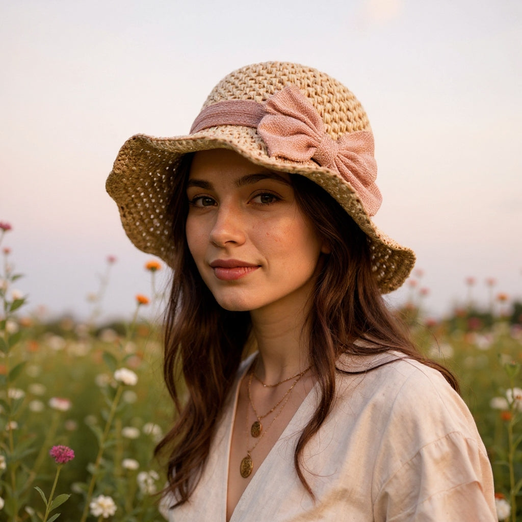Coralie - Sombrero artesanal para el sol con lazo